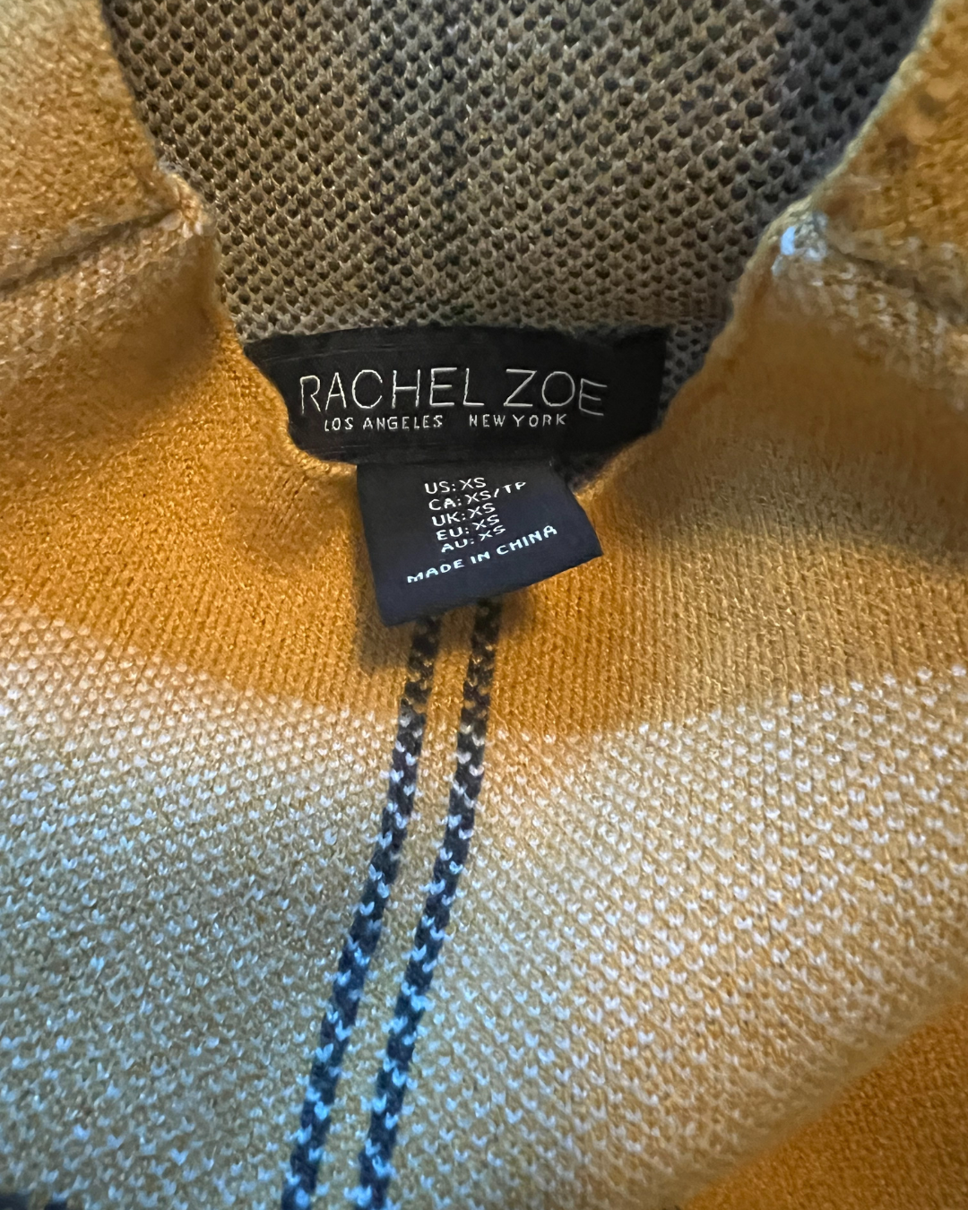 Rachel Zoe Women's Mock Turtle Neck Mustard  Sweater Multi Line Grid Plaid