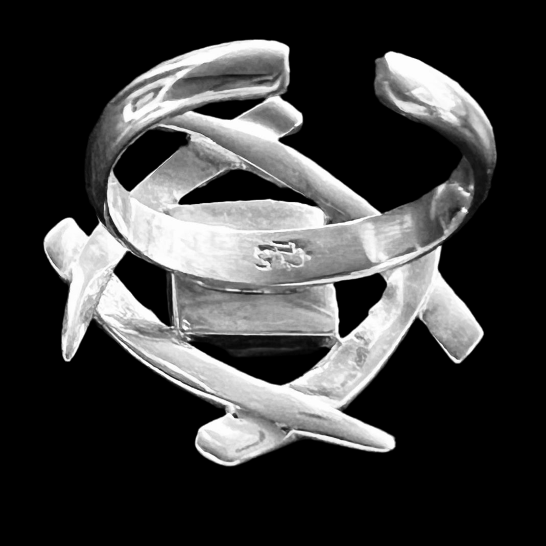 Modern Art-Inspired 925 Pure Sterling Silver & Yellow Stone Ring