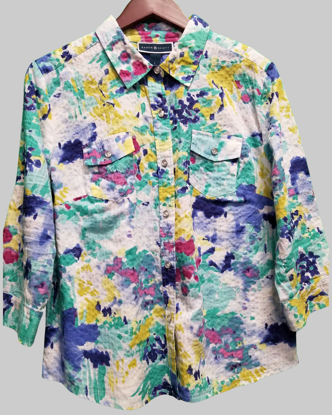 Karen Scott Print Long Sleeve Floral Top