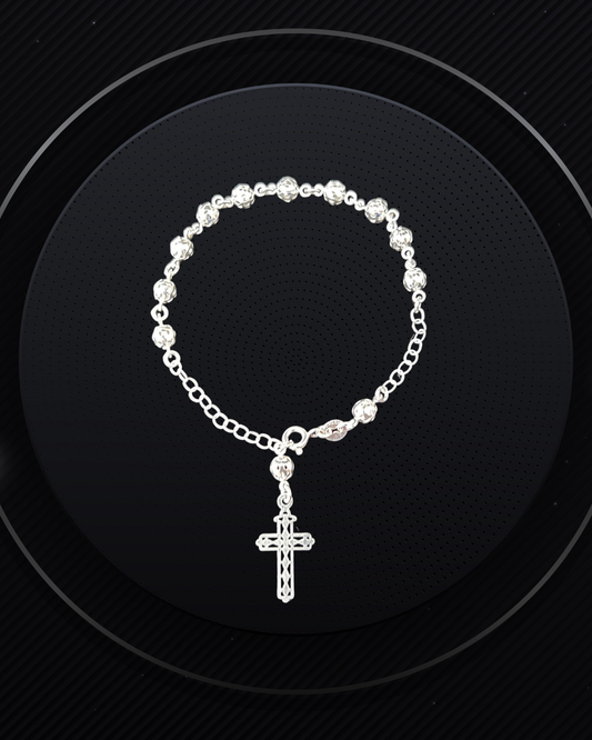 925 Pure Sterling Silver Bracelet with Italian Rosary Antique Charm Cross