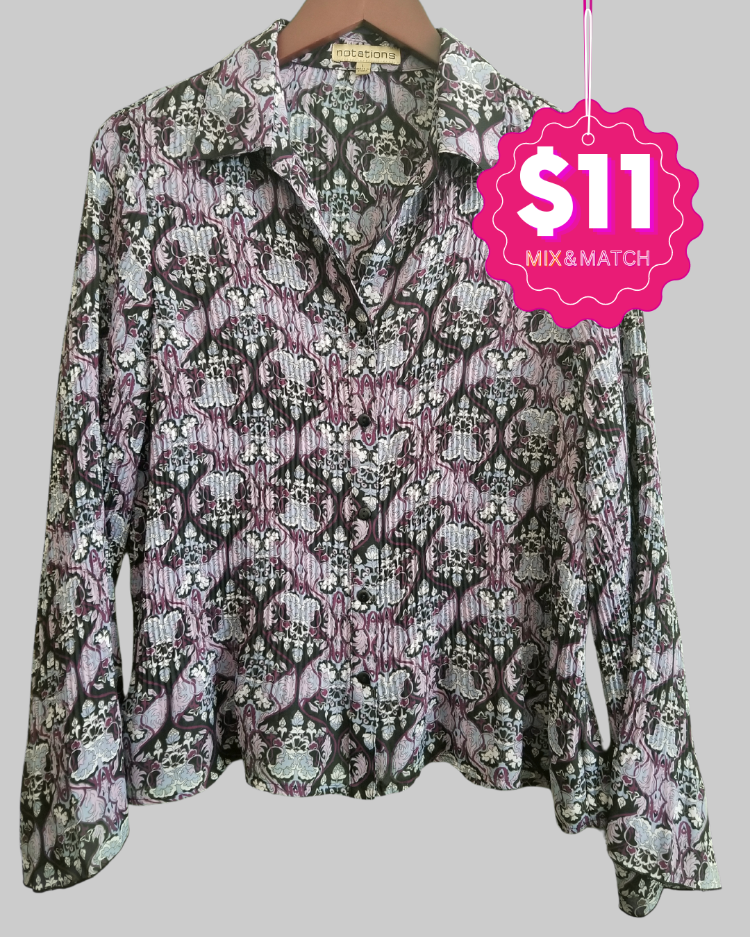 Notations Multi Colored Long Sleeve Blouse