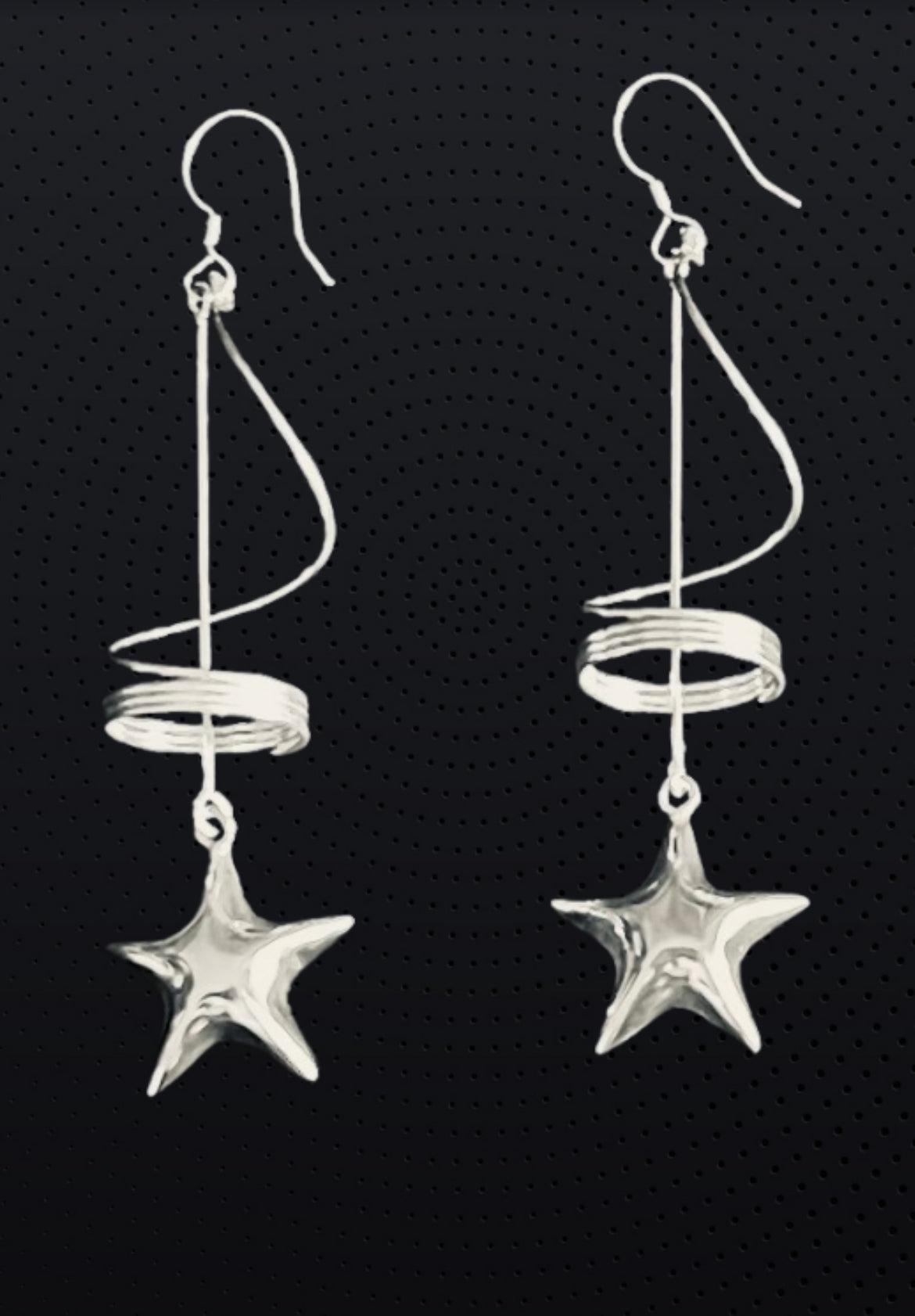 925 Pure Sterling Silver Spiral Drop Star Earrings
